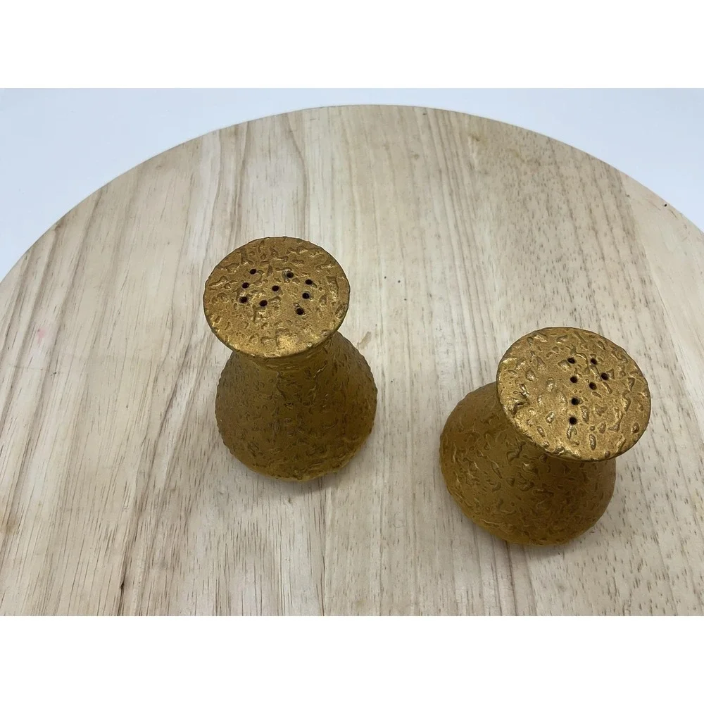 Gold Textured Salt Pepper Shaker Set Ceramic Small Modern Kitchen Decor Tabletop
